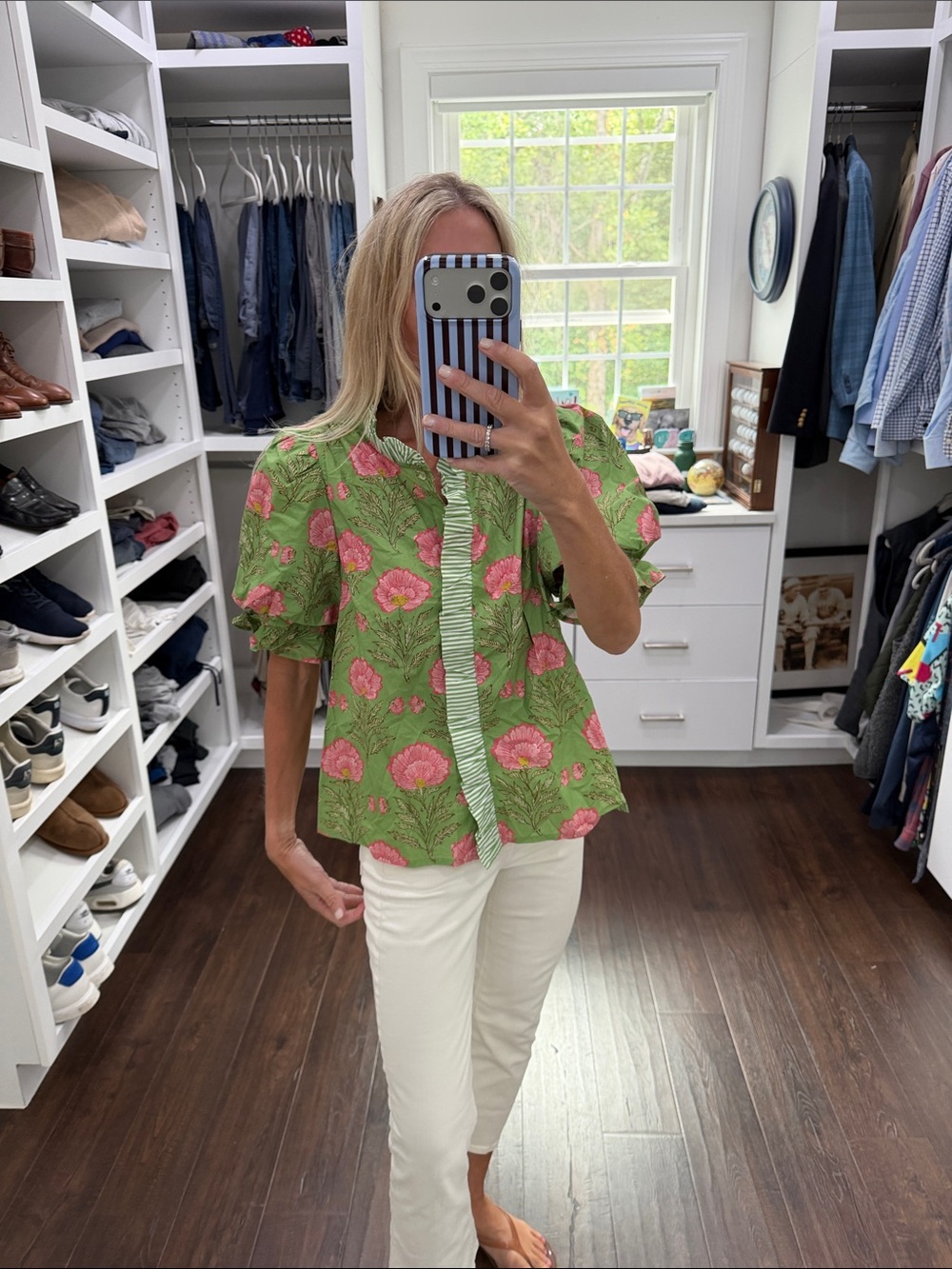 Avara Green Floral Puff-Sleeve Top S NWT